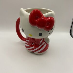 Hello Kitty by Sanrio Kawaii Red Candy Cane Coffee Mug Red Bows Handle Nostalgic